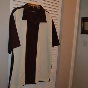 Men's color block shirt, brown and ivory, size M